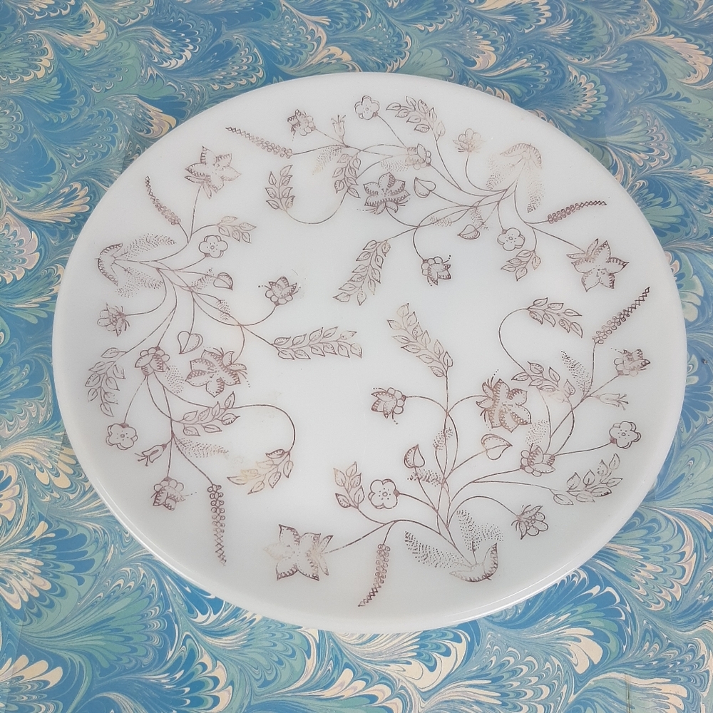 🛍Federal White MilkGlass Burgundy Spree Floral 11" DinnerPlate Heat Proof G4
